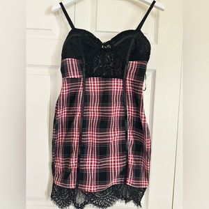 Pretty Little Things Plaid & Lace Dress